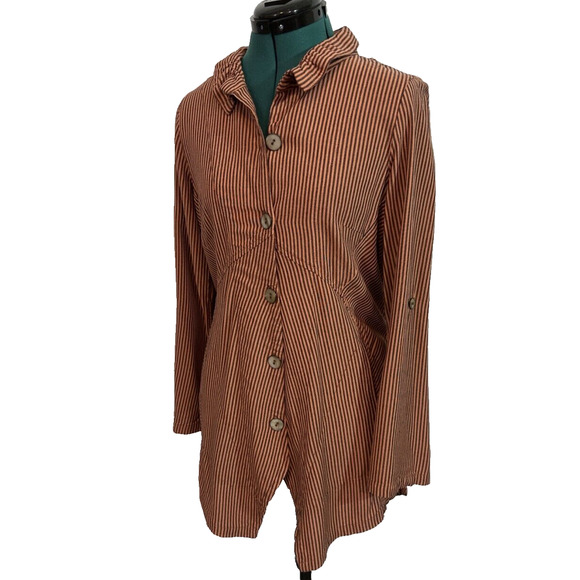 Women’s Soft Surroundings Sasha Tunic Top Button Up Coral‎ Navy Size Small - Picture 3 of 9